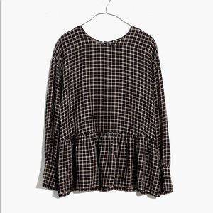 Madewell Button-Back Peplum Top - Windowpane